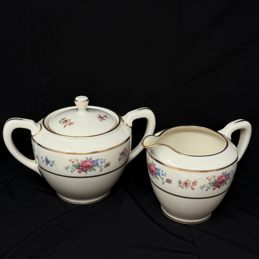 Lenox Rose J-300 Floral Sugar Bowl with Lid Creamer Set EXC Cond Replacement